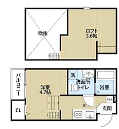Conne 1階ワンルームの間取り