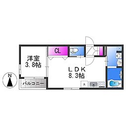 近鉄大阪線 弥刀駅 徒歩11分の賃貸アパート 1階1LDKの間取り