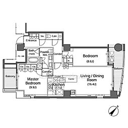 赤坂ザレジデンス 6階2LDKの間取り