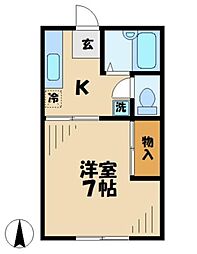 トールスハイツA 1Kの間取図画像