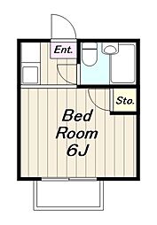 調布ハイムピア 1階ワンルームの間取り
