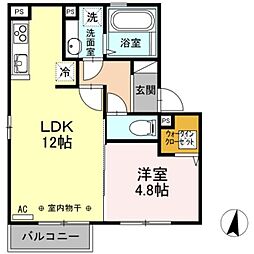 プランタン 1階1LDKの間取り