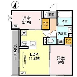 Noble Palais 針ヶ谷 3階2LDKの間取り