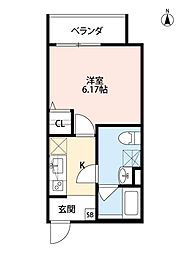 アクシア小路 2階1Kの間取り
