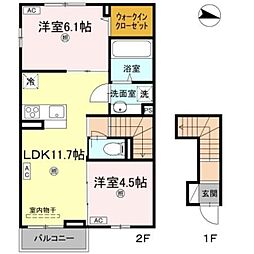 アスフォート 2LDKの間取図画像