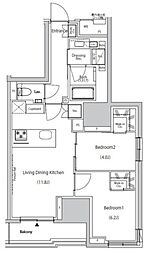 ザ・パークハビオ市ヶ谷ウエスト 3階2LDKの間取り