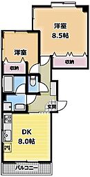 ハイツ一葉 5階2DKの間取り