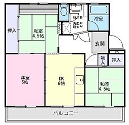 すすき野第二団地第一住宅8-1号棟 3DKの間取図画像