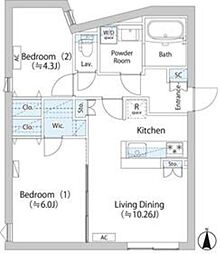 LAPiS武蔵小山 4階2LDKの間取り