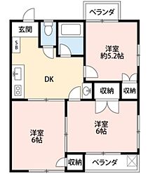 ヴィラアライ成城 2階3DKの間取り