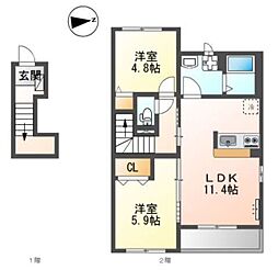 ルシェッロ 2LDKの間取図画像