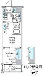 プライムブリス東中野駅前 11階1DKの間取り