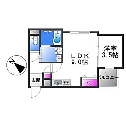 グローハイツ喜連ノース 1LDKの間取図画像