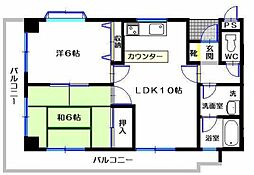 第1YSハイツ 2LDKの間取図画像