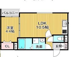 阪急千里線 豊津駅 徒歩7分の賃貸アパート 2階1LDKの間取り