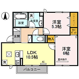 コンフォールドミ 2LDKの間取図画像