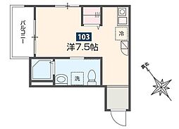 ＭＥＬＤＩＡ京成稲毛 1階ワンルームの間取り