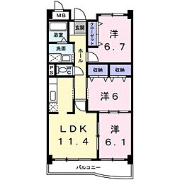 JR紀勢本線 海南駅 徒歩11分の賃貸マンション 2階3LDKの間取り