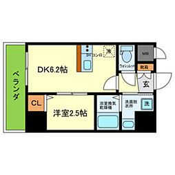 能勢電鉄妙見線 絹延橋駅 徒歩11分の賃貸マンション 9階1DKの間取り