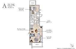 S-RESIDENCE浅草diverse 7階2LDKの間取り