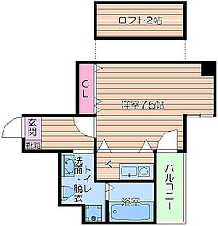 WOBフクシマ 1Kの間取図画像