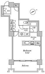 六本木ビュータワー 17階1Kの間取り
