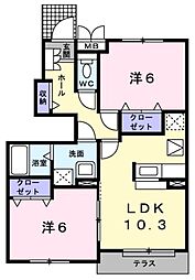 アスタ−ラビスタI 2階2LDKの間取り