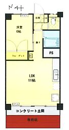梅里マンション 1LDKの間取図画像