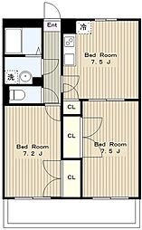 アンプルールフェールドリーミ 2階2DKの間取り