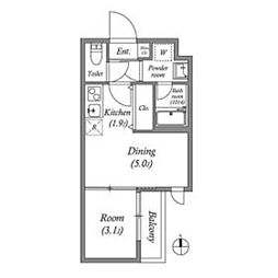 VINA山科WEST 3階1DKの間取り
