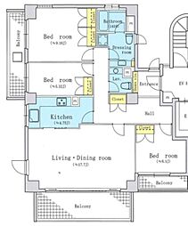 岡本ガーデン 3LDKの間取図画像
