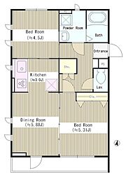 馬場ハウス 2階2DKの間取り