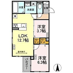 セレスティア扇V 3階2LDKの間取り