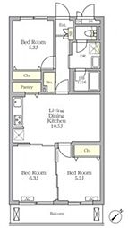 西武新宿線 下落合駅 徒歩6分の賃貸マンション 3階3LDKの間取り