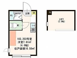 ハーモニーテラス上高井戸II 1階ワンルームの間取り