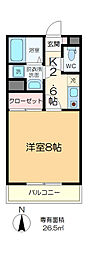 北小岩テラス 2階1Kの間取り
