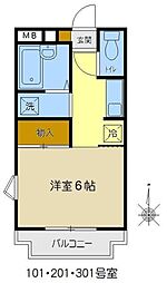 サンモール松崎 1Kの間取図画像
