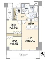 ザ・パークハウス上目黒ピアース 2階2LDKの間取り