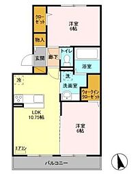 ル リアン 3階2LDKの間取り