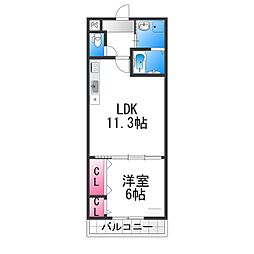 ソレイユ百舌鳥1番館 1LDKの間取図画像