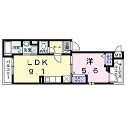 プチジャルダン 2階1LDKの間取り