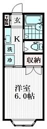 パステルドゥU 1階1Kの間取り