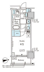 パークアクシス赤塚 709 7階ワンルームの間取り