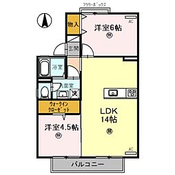 ピュアハイツ有本 2LDKの間取図画像