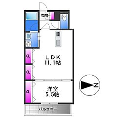 estageo北田辺 4階1LDKの間取り