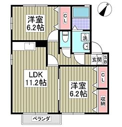 ヴェルジェ・メゾンE 2LDKの間取図画像