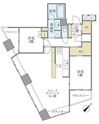 新宿アインスタワー 2LDKの間取図画像