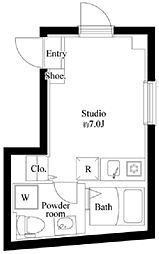 プランドール北千住 5階ワンルームの間取り