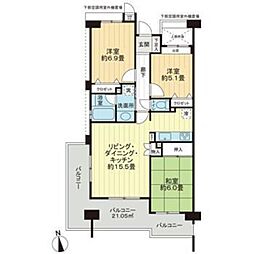 ライオンズガーデン高幡不動 3LDKの間取図画像