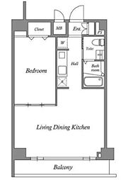 ルクレ西新宿 14階1LDKの間取り